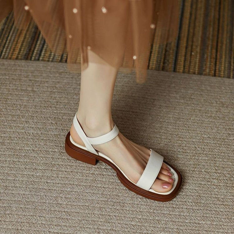 Elegant Chunky Heel Ankle Strap Roman Sandals
