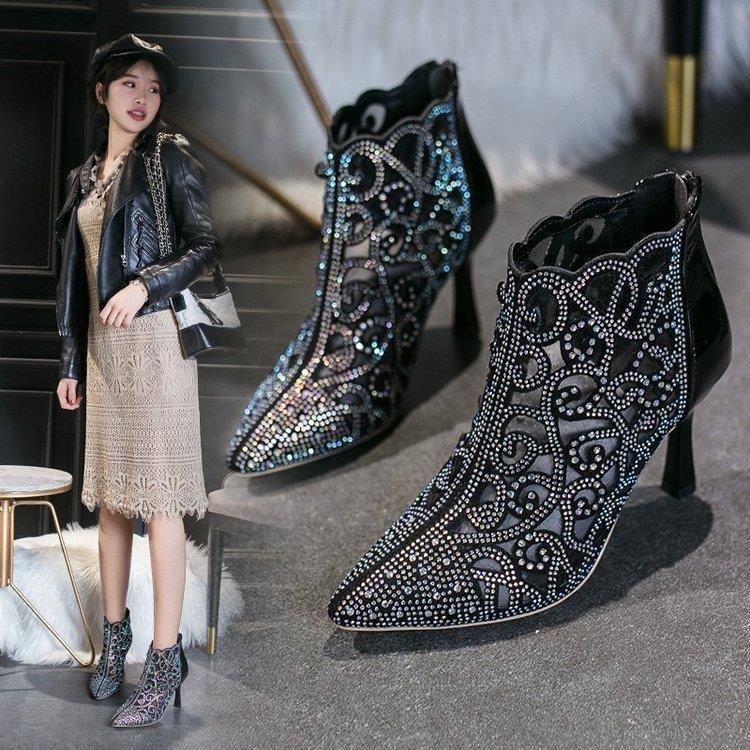 Lace Mesh Show Thin Feet Pointed Toe Stiletto Martin Boots