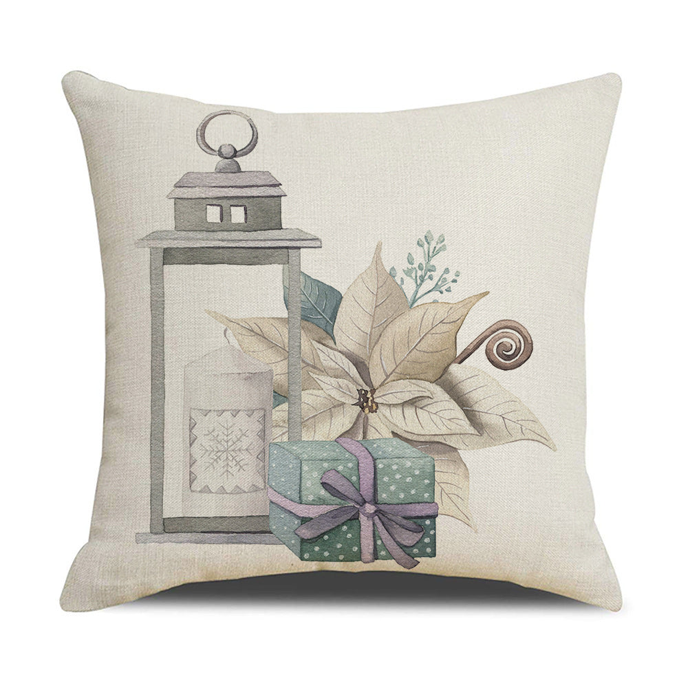 Simple Linen Printed Watercolor Christmas Pillow Cover