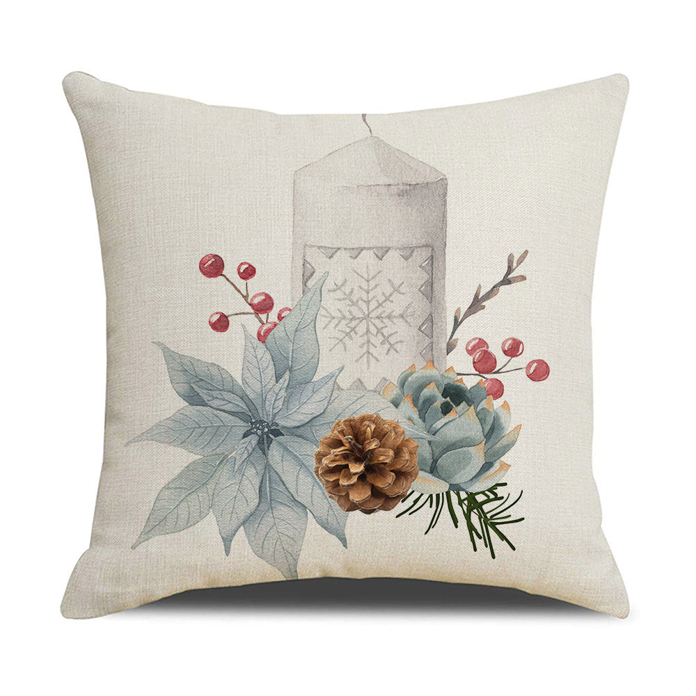 Simple Linen Printed Watercolor Christmas Pillow Cover