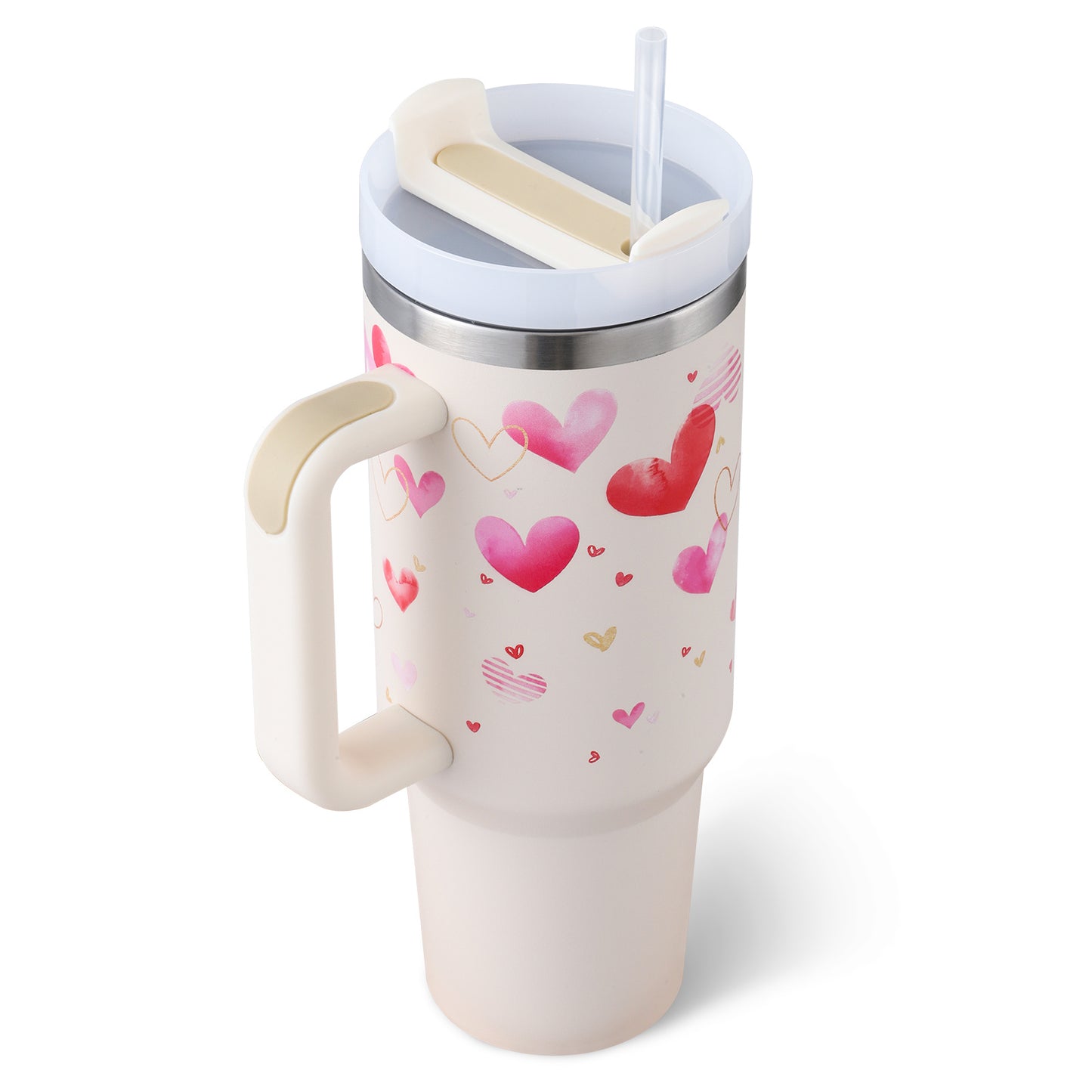 40 Oz Tumbler With Handle Straoffee Cup Tumbler With Lid Tapered Mug Gifw Insulated, Stainless Steel Spill Proof Vacuum Cts For Valentine Lover Suitable For Car Gym Office Travel