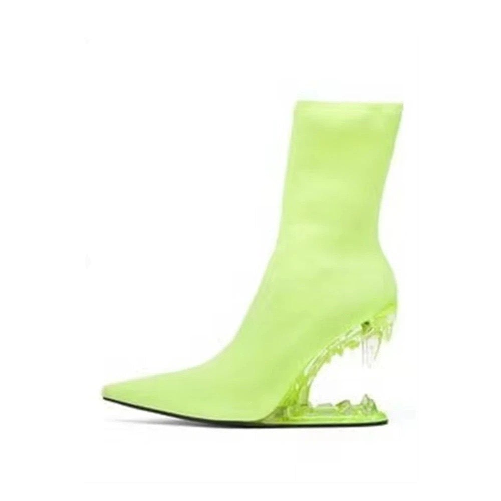 Metal Hollow Fangtooth Giant Tooth Tiger Tooth Profiled Heel Knitted Elastic Bootie