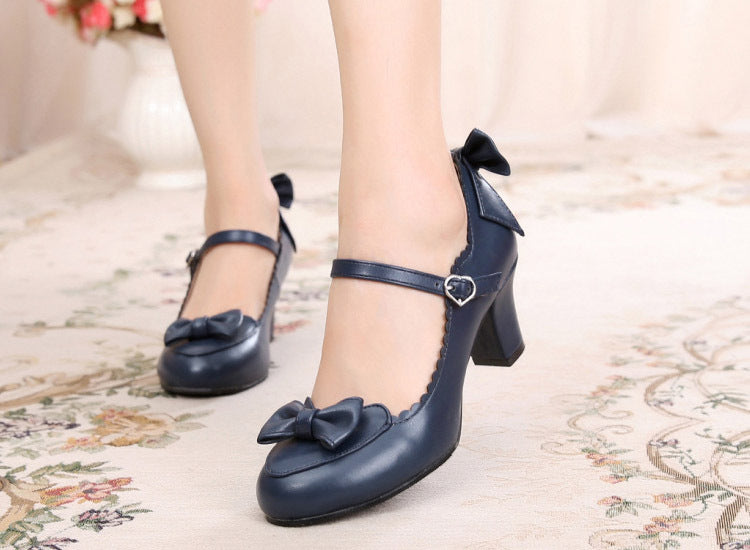 Bowknot single shoes with round head