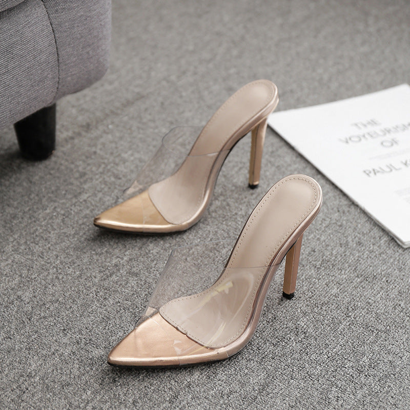 European And American Film Pointed Toe Stiletto Half Drag Sandals