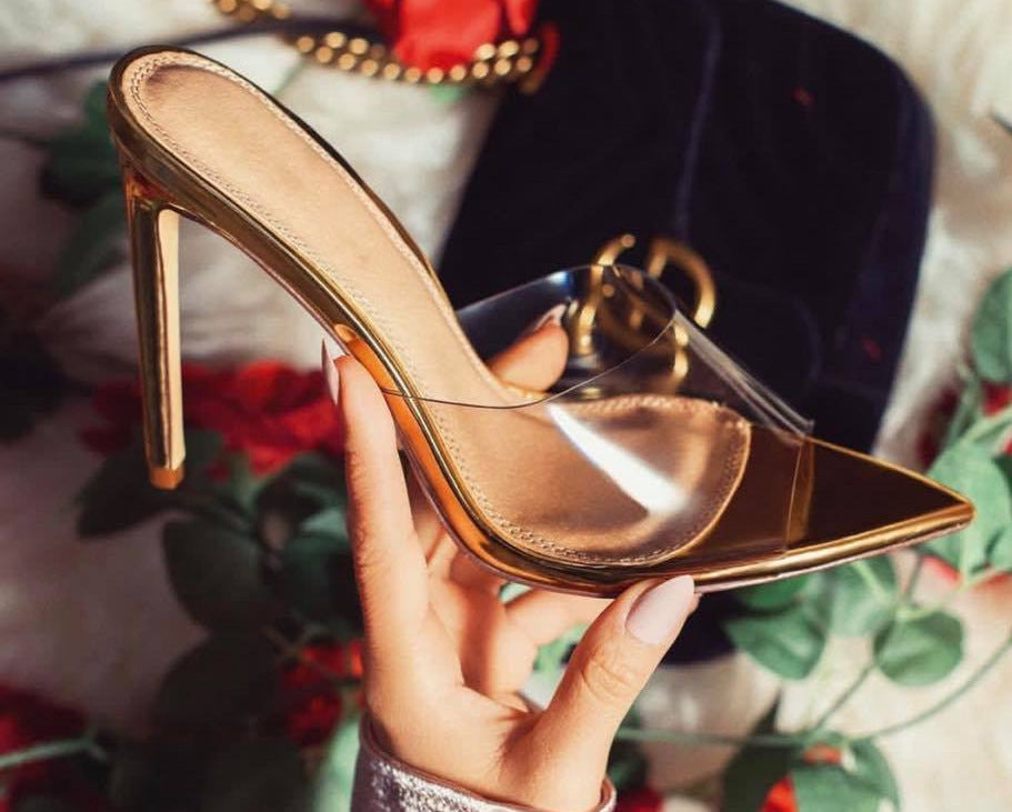 European And American Film Pointed Toe Stiletto Half Drag Sandals