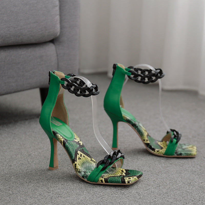 New Metal Chain Word With Thick High-Heel Catwalk Women's Sandals