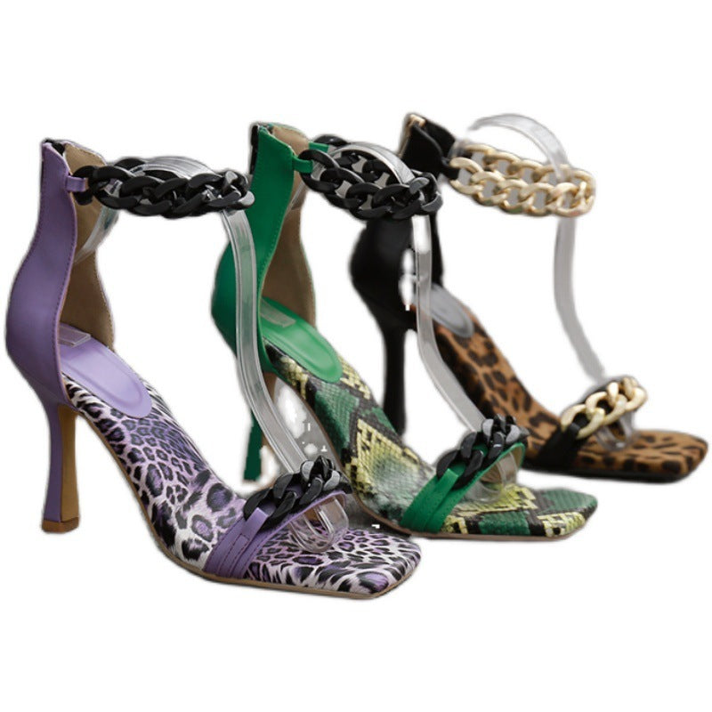 New Metal Chain Word With Thick High-Heel Catwalk Women's Sandals