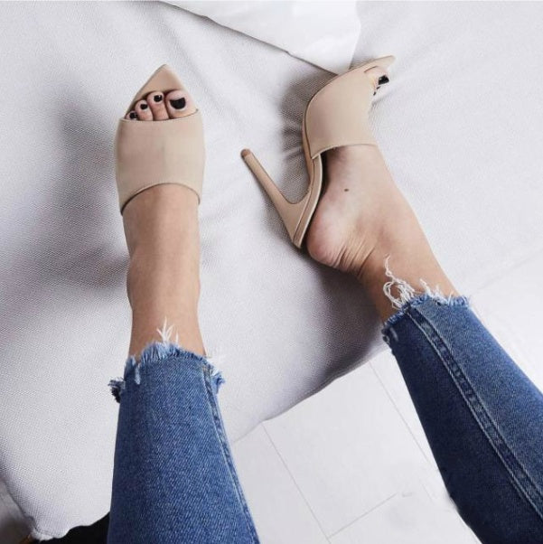 Summer New Women'S Shoes Stiletto High Heels Leopard Print Pointed Toe Fashionable Sandals And Slippers