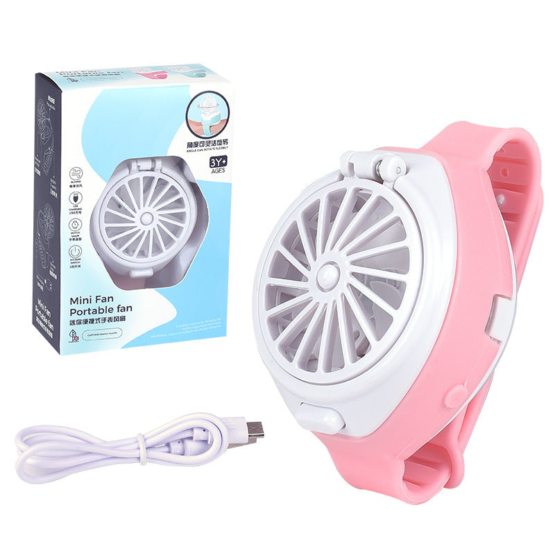 Children's Watch Automatic Bubble Blowing Machine Mini Portable USB Charging Spray Three-speed Watch Fan