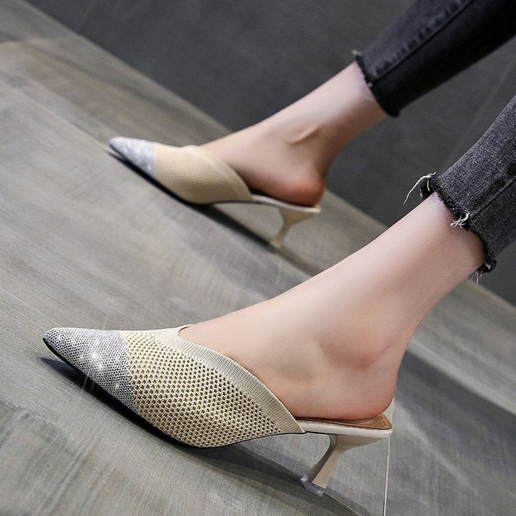Fashion Simple Pointed Toe Flying Woven Stiletto High Heel Sandals