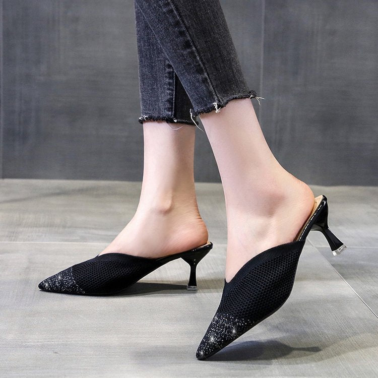 Fashion Simple Pointed Toe Flying Woven Stiletto High Heel Sandals