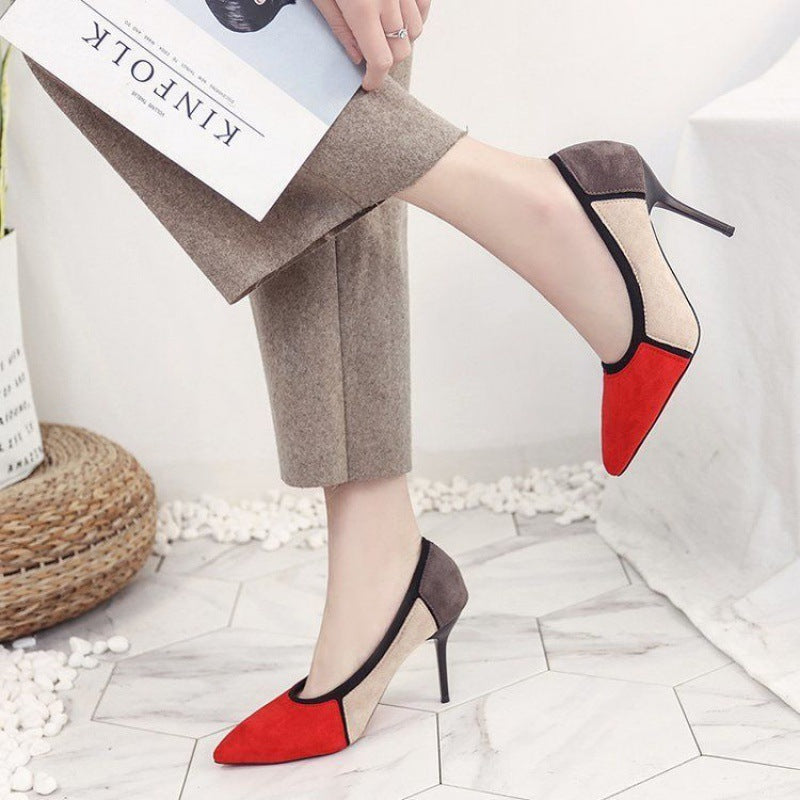 Pointed Toe Color Matching Party Shoes Stiletto Heels