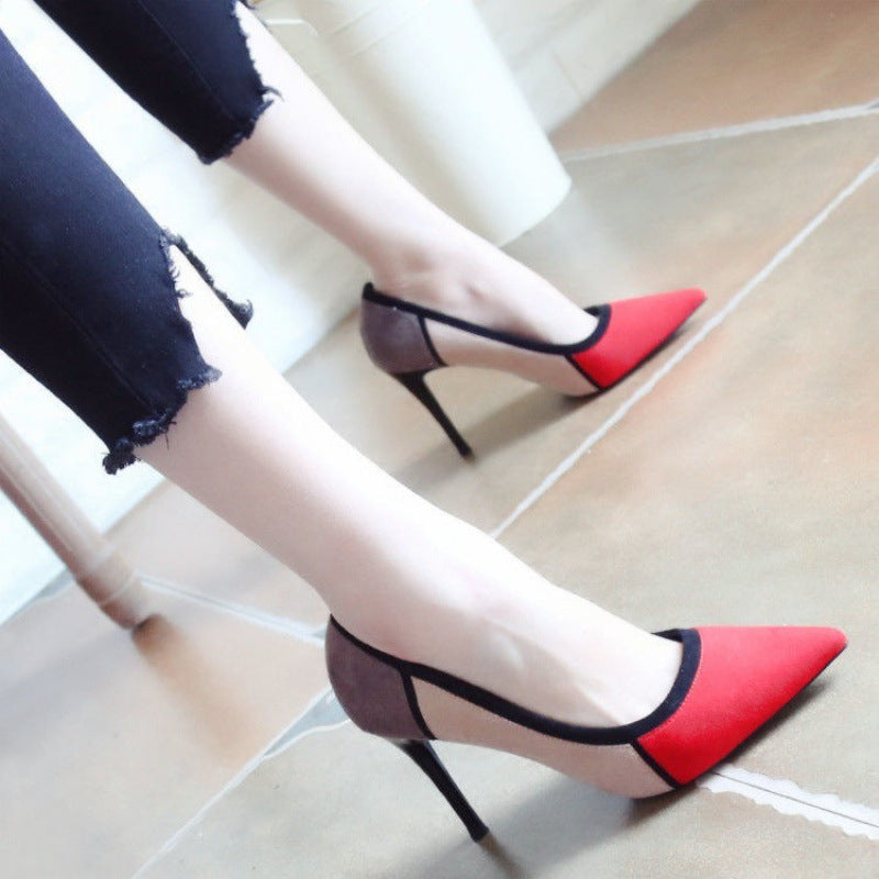 Pointed Toe Color Matching Party Shoes Stiletto Heels