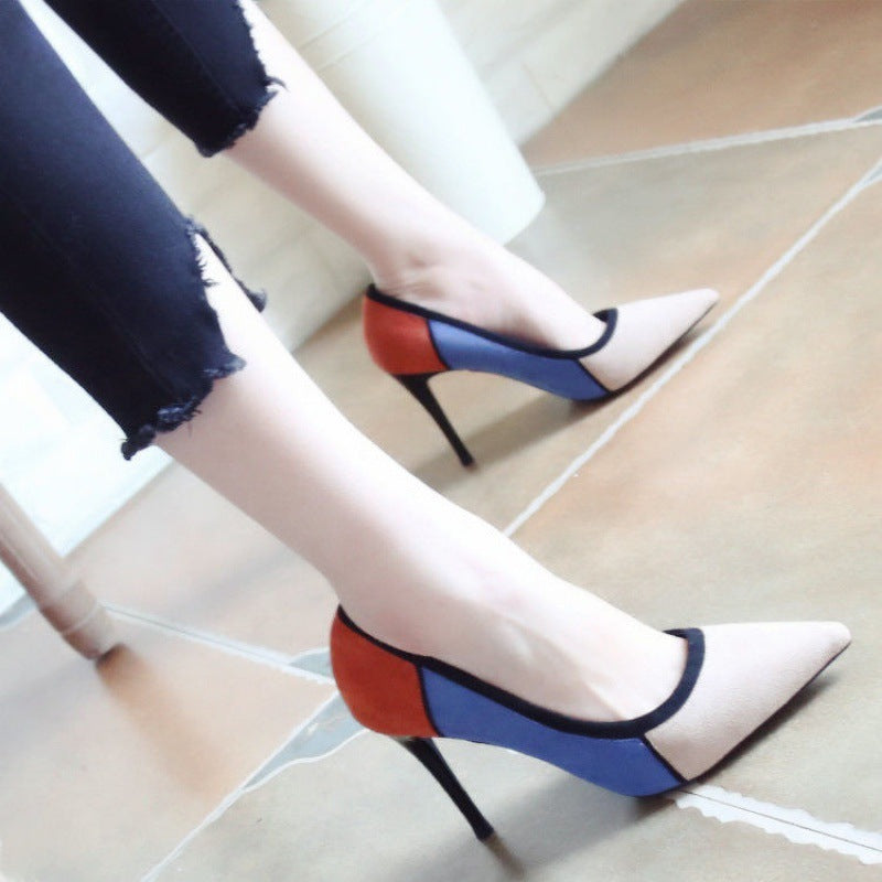 Pointed Toe Color Matching Party Shoes Stiletto Heels
