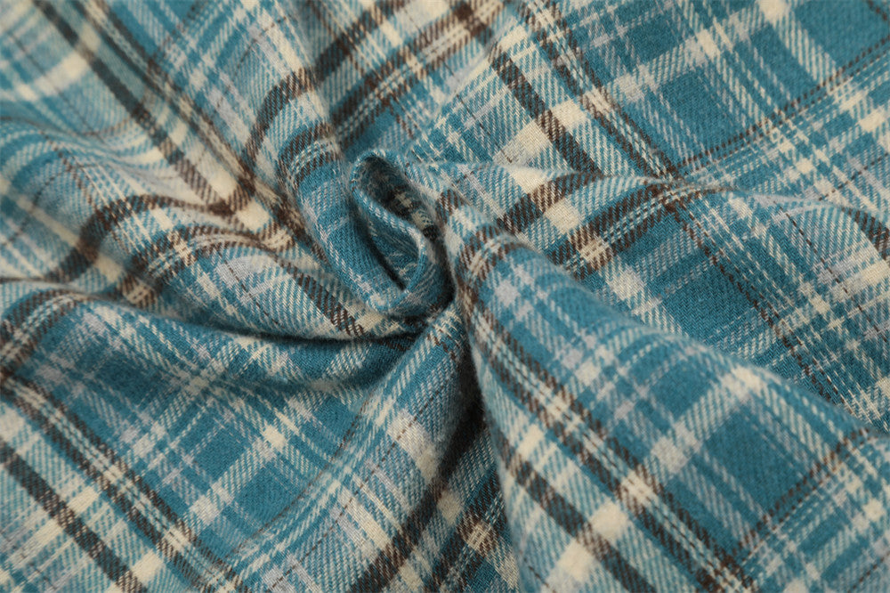 American Retro Plaid Long Sleeve Shirt Casual Polo Collar Raw Edge