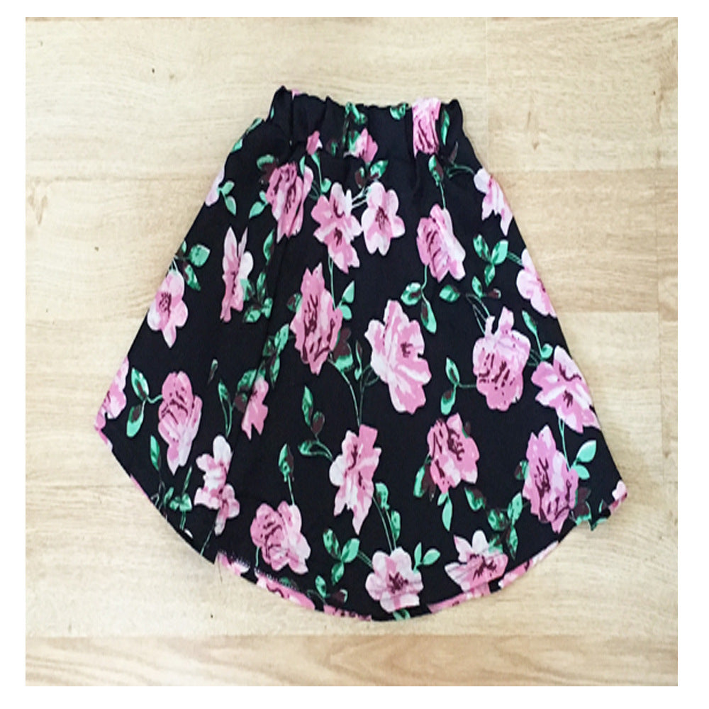 Girls Alphabet Flower Sleeveless Vest Floral Short Skirt 2-Piece Set