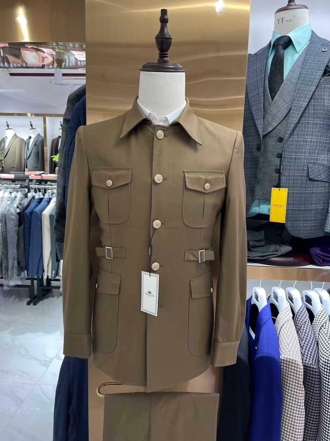 Slim-fit Zhongshan Suit Navy Blue Men's Suit Two-piece Suit