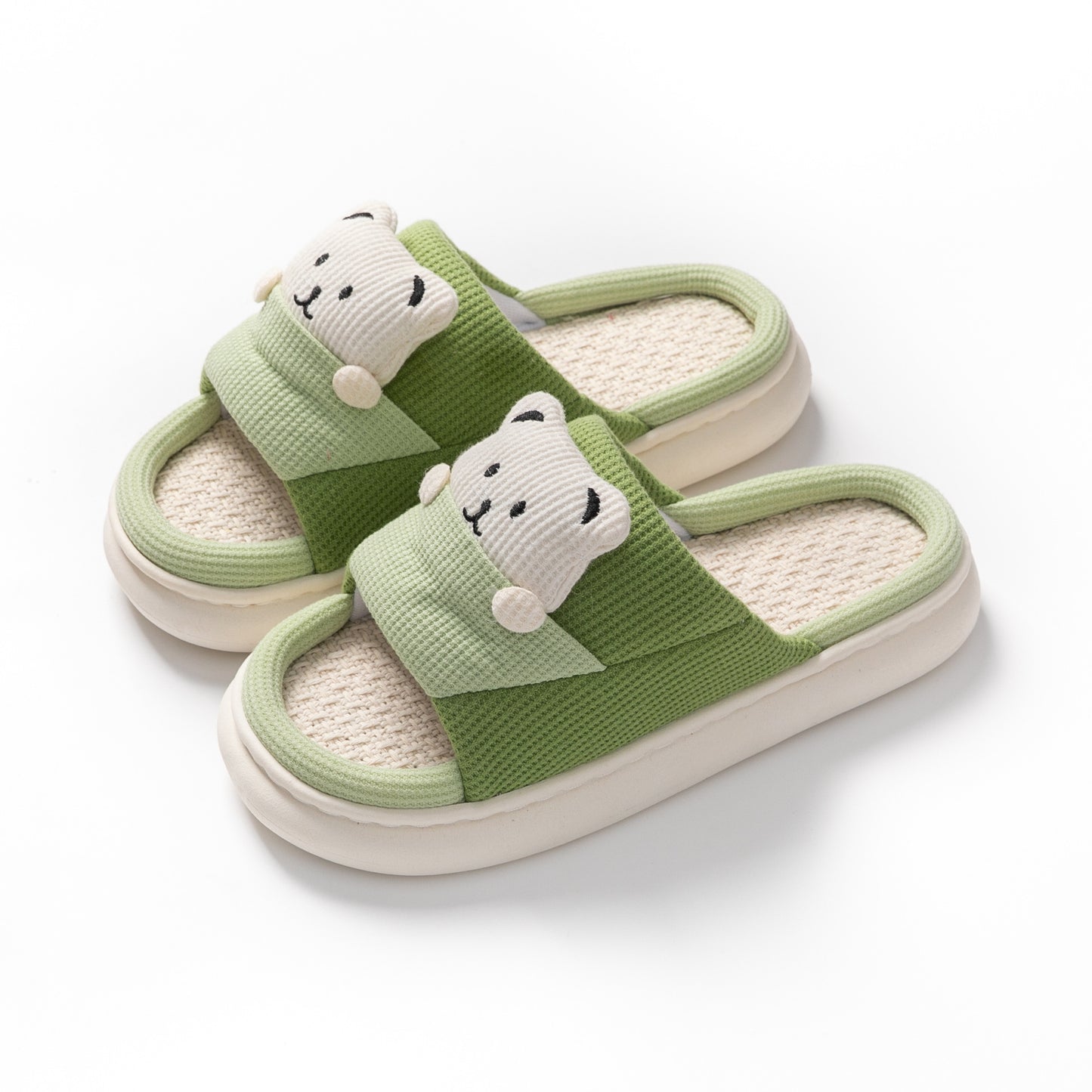 Cute Cartoon Bear Slippers Spring And Autumn Fashion Thick-soled Mute Linen Slipper Women's House Shoes