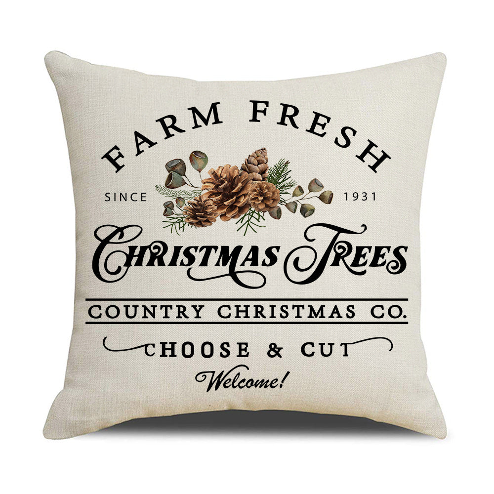 Simple Linen Printed Watercolor Christmas Pillow Cover