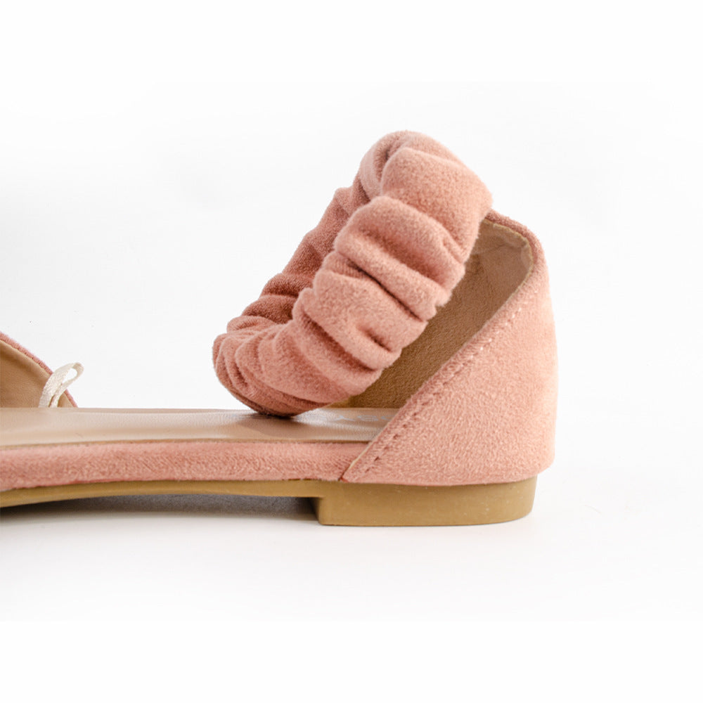 Cross-border Satin Bag Heel Flat Retaining Sandals