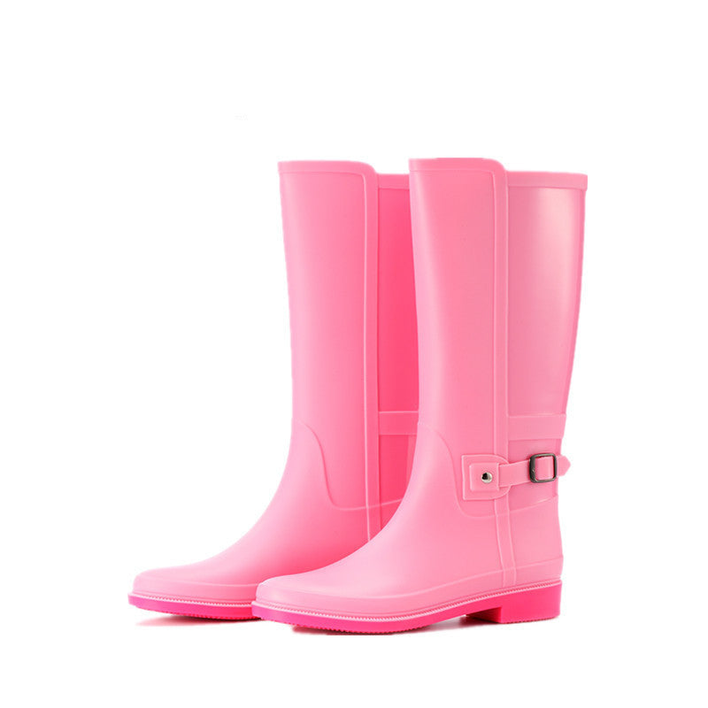 Fashion Women's Solid Color Buckle High-tube Non-slip And Waterproof Shoes