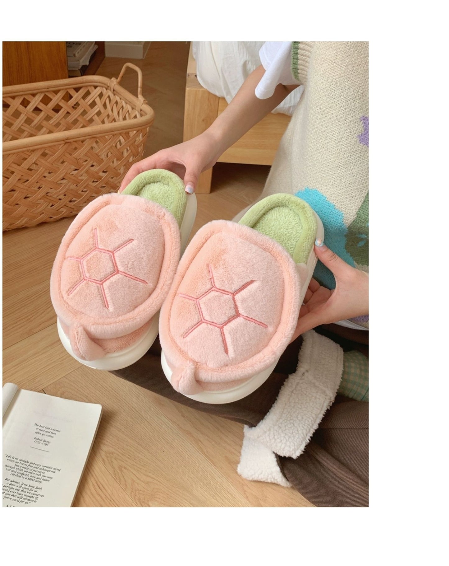 Fleece-lined Creative Little Turtle New Soft Soled Cotton Slipper