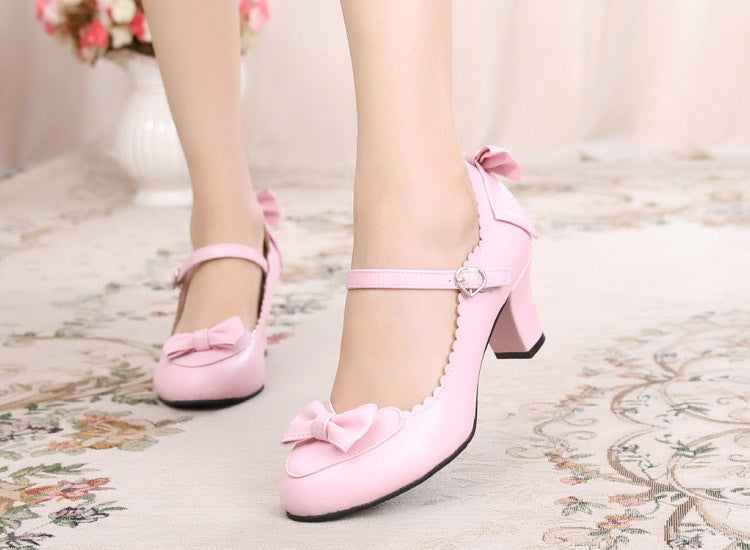 Bowknot single shoes with round head