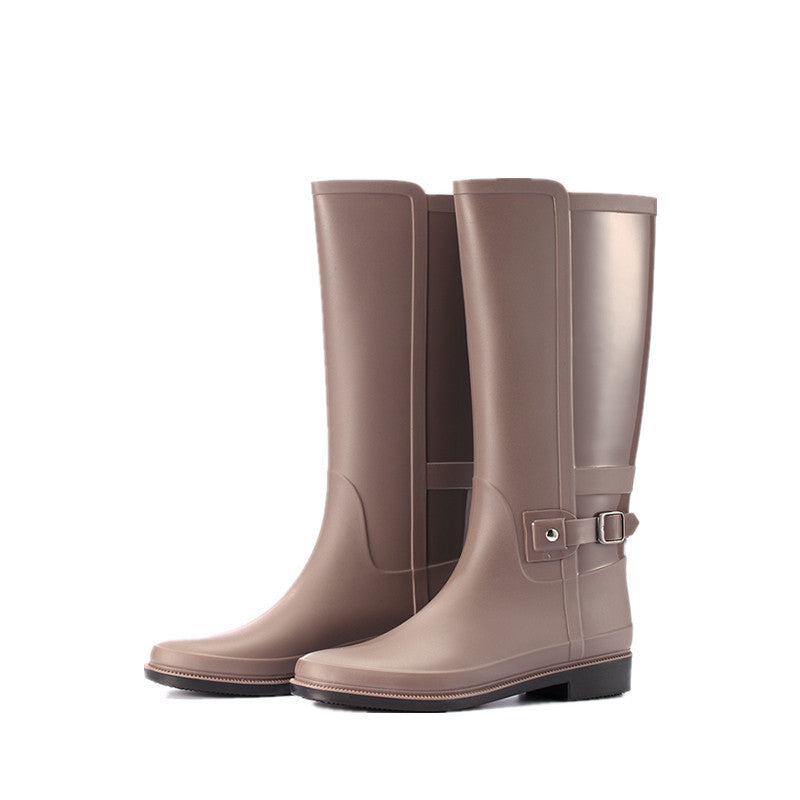 Fashion Women's Solid Color Buckle High-tube Non-slip And Waterproof Shoes
