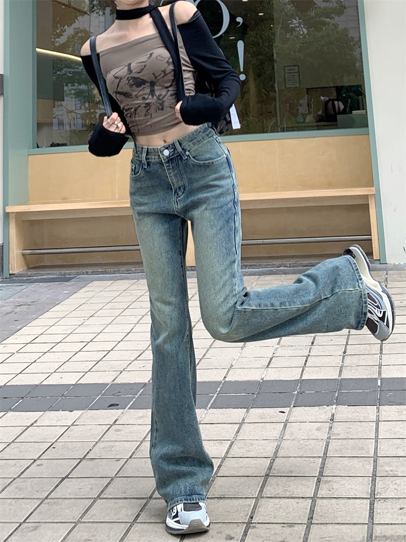 Retro Straight Jeans High Waist Wide Leg Trousers