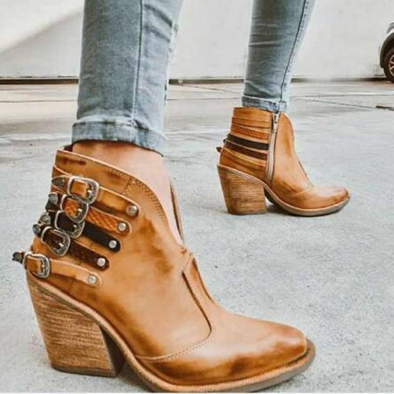 Belt buckle rivet mid-heel Martin boots