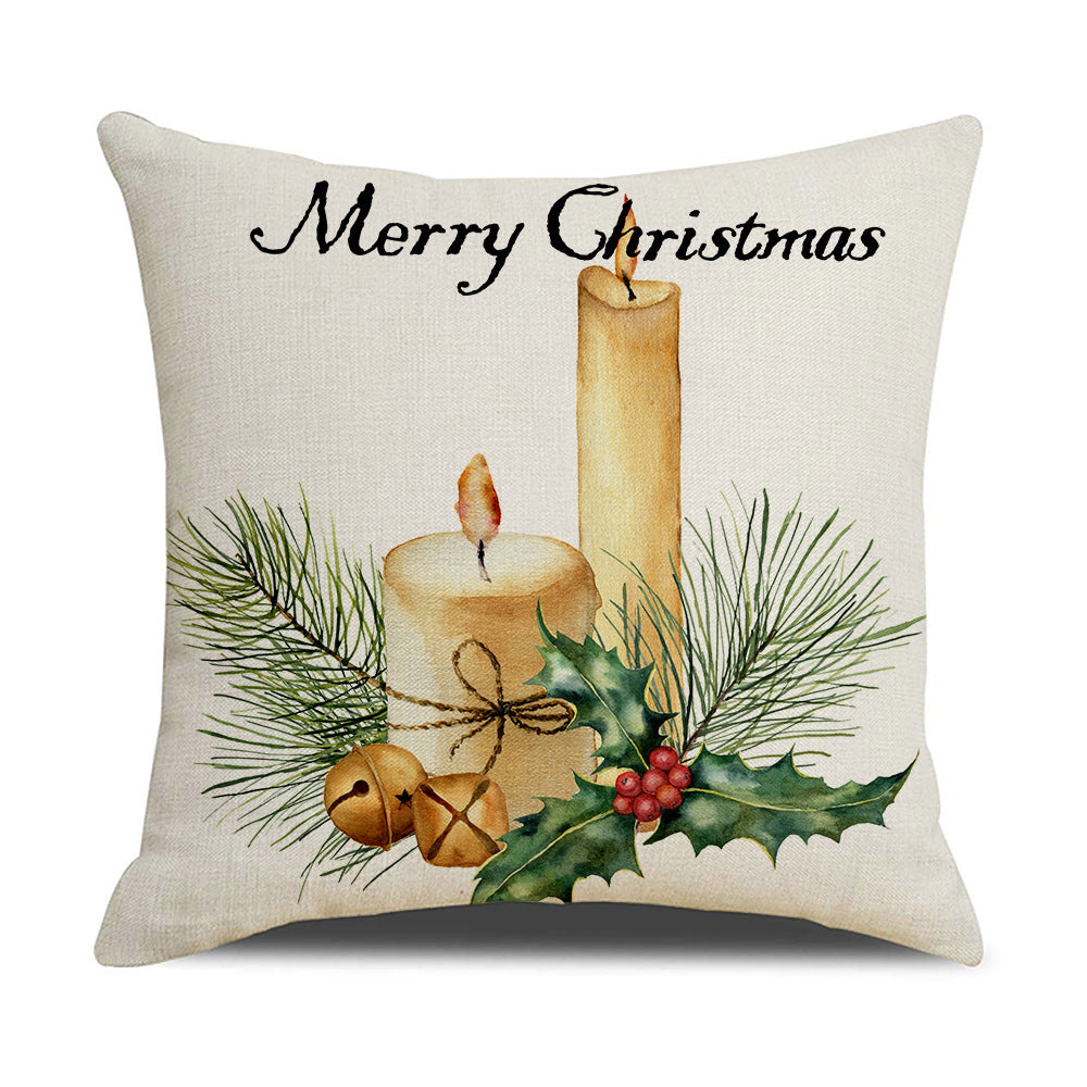 Simple Linen Printed Watercolor Christmas Pillow Cover