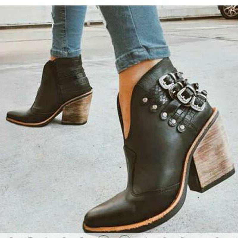 Belt buckle rivet mid-heel Martin boots