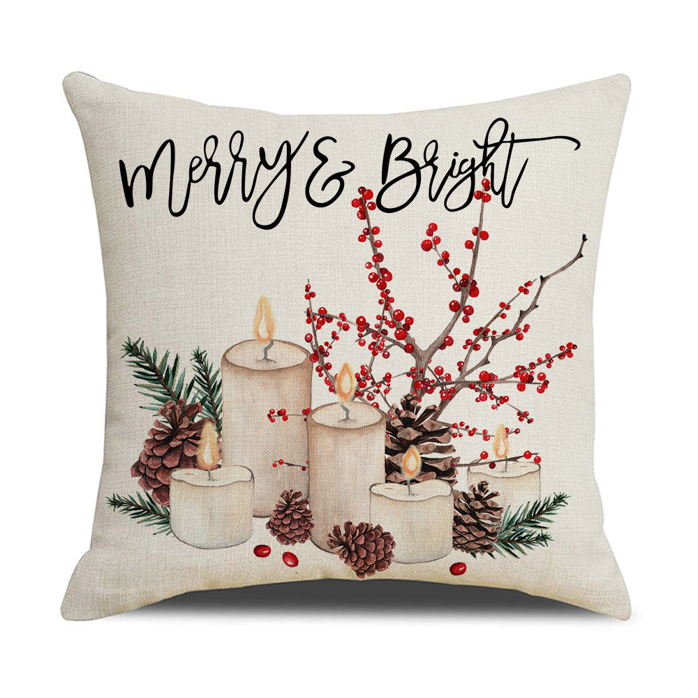 Simple Linen Printed Watercolor Christmas Pillow Cover