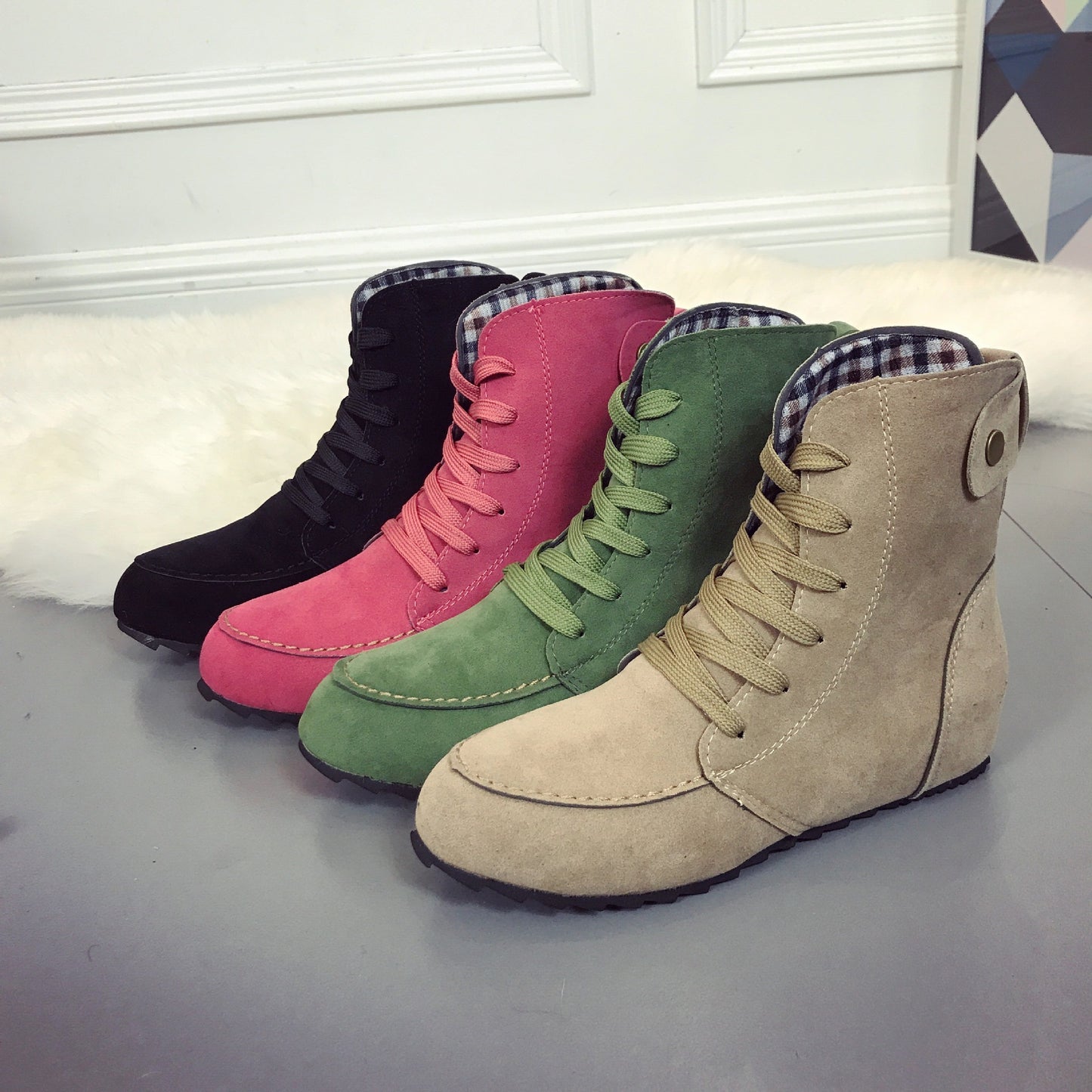 Round-toe Lace-up Foreign Trade Plus Size 43 Spot Women's Boots