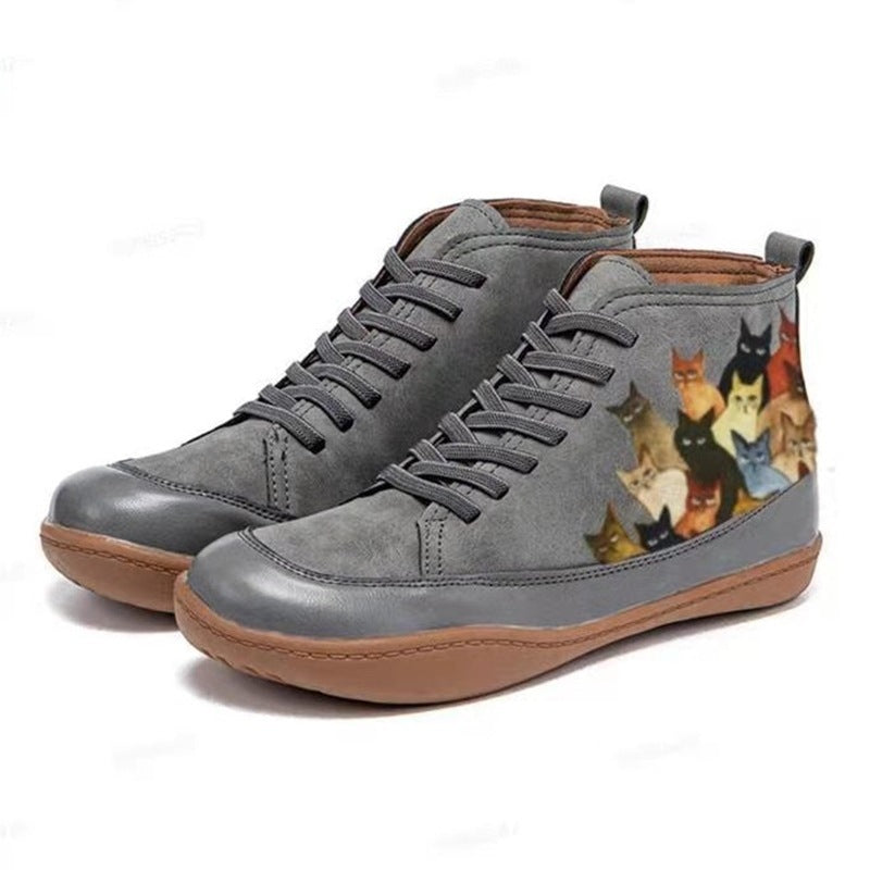 British PU Women's Shoes Fashion Mid-cut Boots