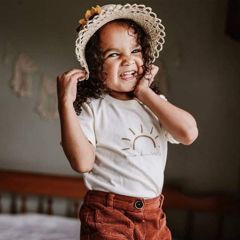 Girl Baby Simple White Cotton Short Sleeves