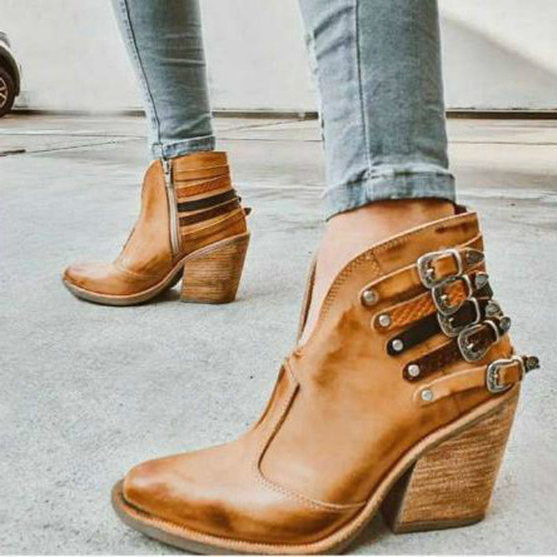 Belt buckle rivet mid-heel Martin boots