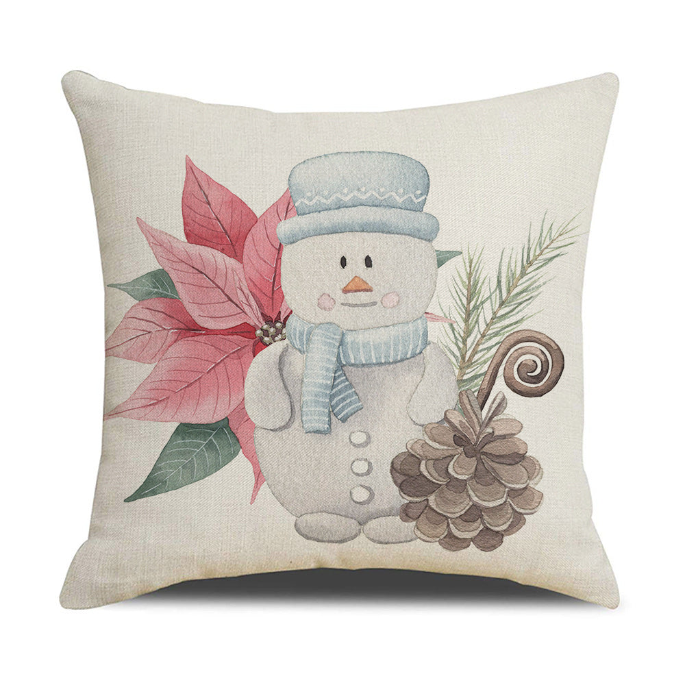 Simple Linen Printed Watercolor Christmas Pillow Cover