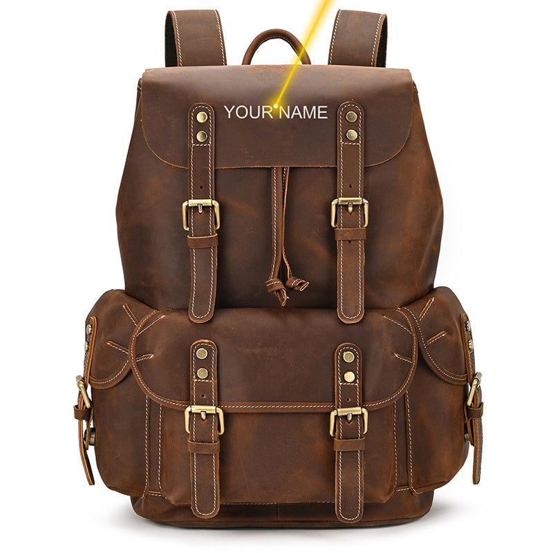Large Capacity Crazy Horse Leather Backpack Travel Outdoor Flip