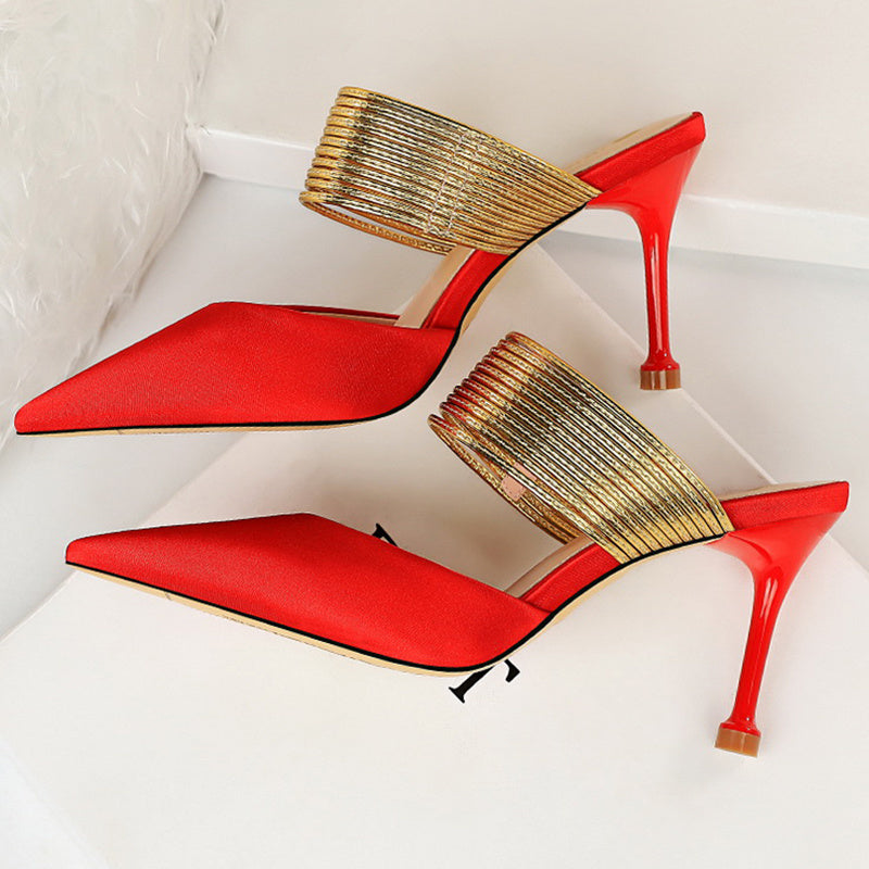 Women Wear Half Slippers With A Stiletto Heel In Summer