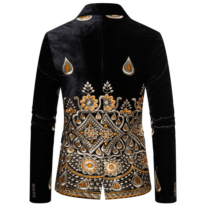 Velvet One Button Men's Silver Embroidery Suit Dress
