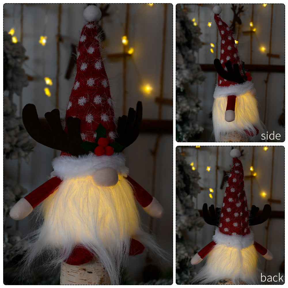 Christmas Decoration Christmas Antlers Clover With Light Faceless Doll