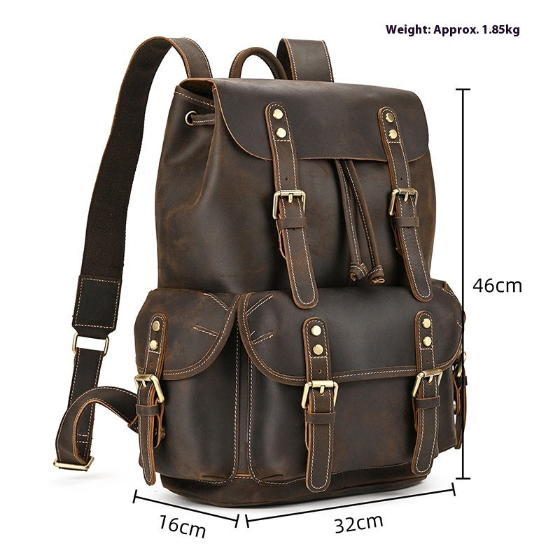 Large Capacity Crazy Horse Leather Backpack Travel Outdoor Flip