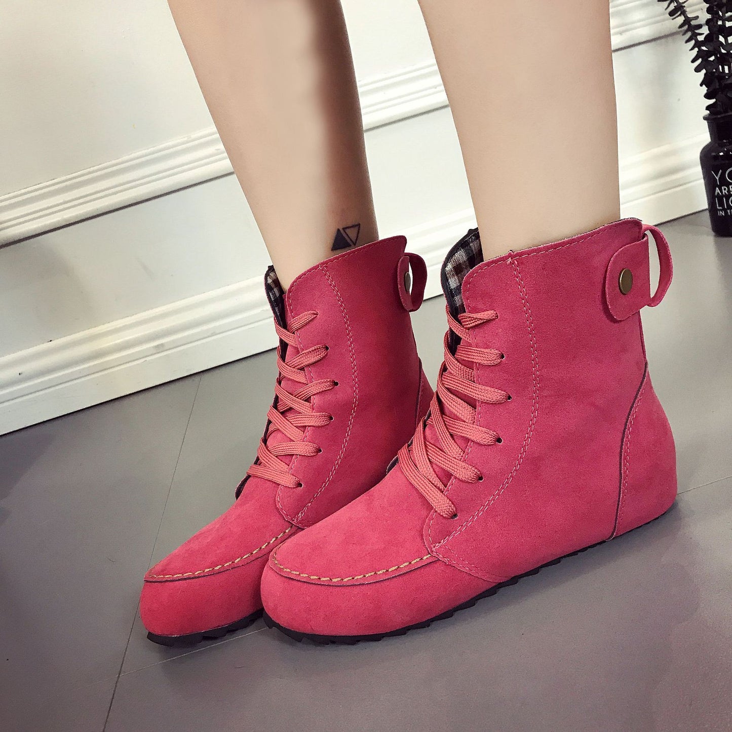 Round-toe Lace-up Foreign Trade Plus Size 43 Spot Women's Boots