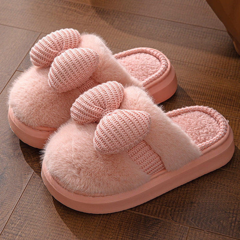 Bow Indoor Thickening Plush Cotton Slippers