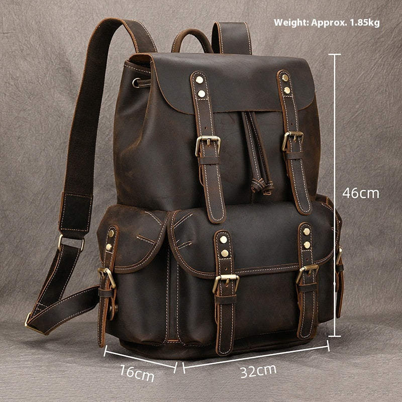 Large Capacity Crazy Horse Leather Backpack Travel Outdoor Flip