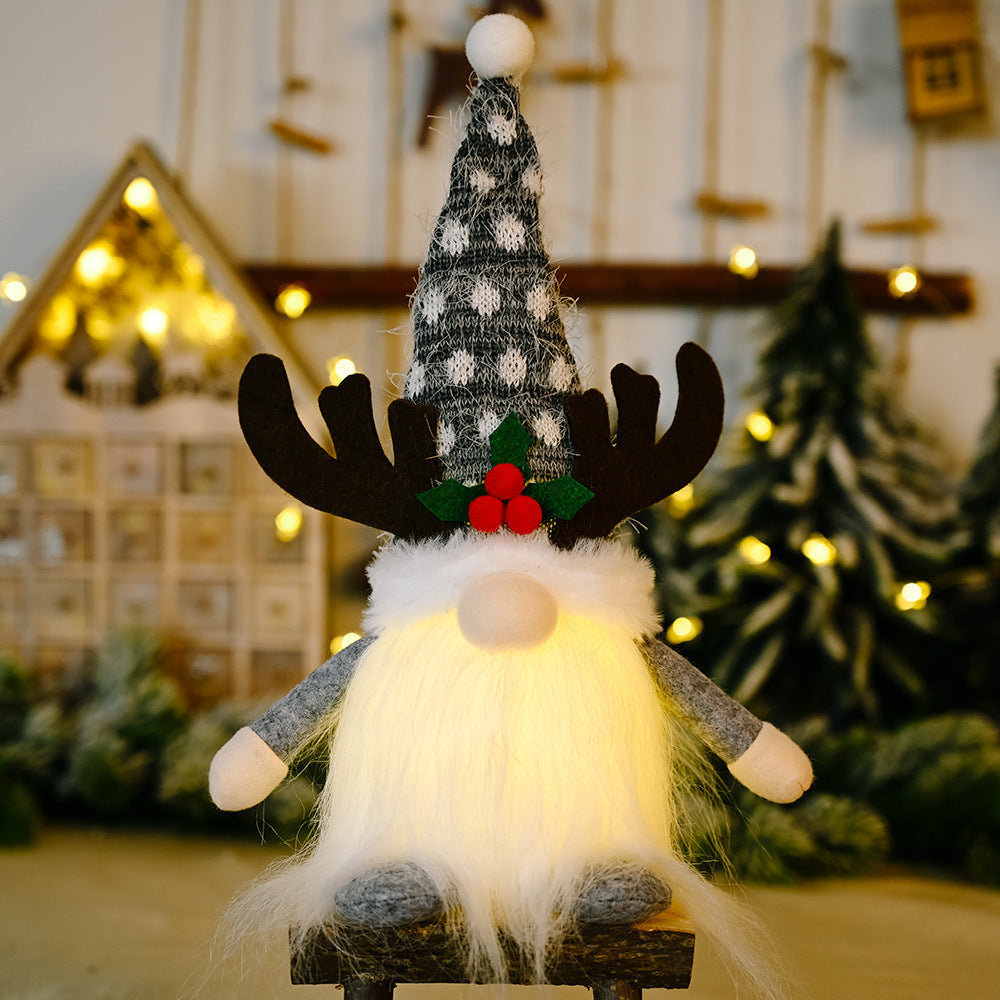 Christmas Decoration Christmas Antlers Clover With Light Faceless Doll