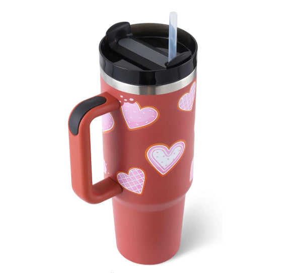 40 Oz Tumbler With Handle Straoffee Cup Tumbler With Lid Tapered Mug Gifw Insulated, Stainless Steel Spill Proof Vacuum Cts For Valentine Lover Suitable For Car Gym Office Travel