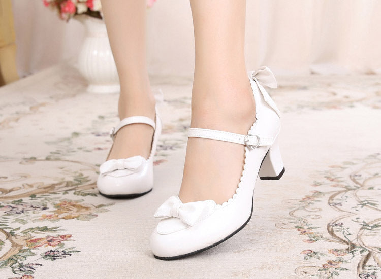 Bowknot single shoes with round head