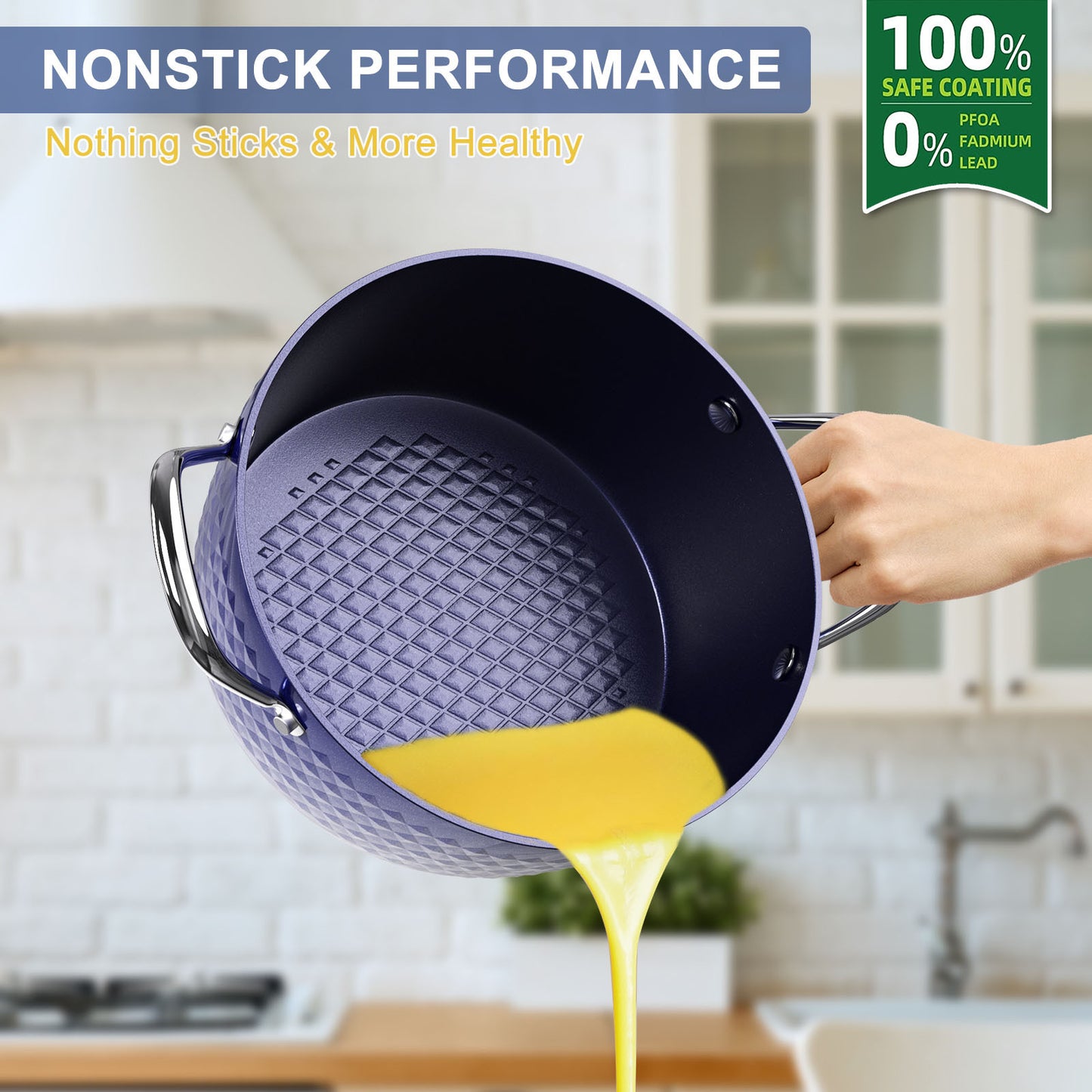 Casserole Dish, Induction Saucepan With Lid, 24cm 2.2L Stock Pots Non Stick Saucepan, Aluminum Ceramic Coating Cooking Pot Free, Suitable For All Hobs Types, Amazon Banned